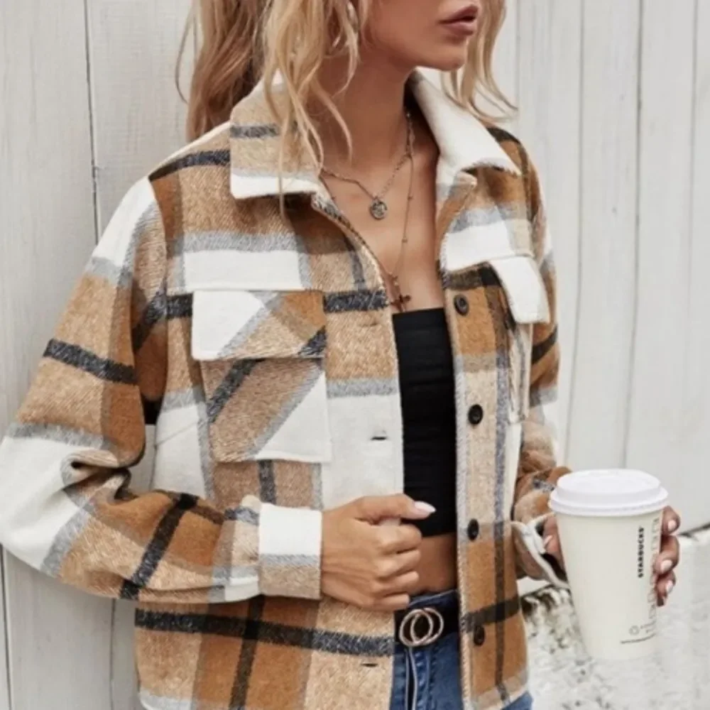 BROWN Plaid Jacket S-M-L - Picture 3 of 5